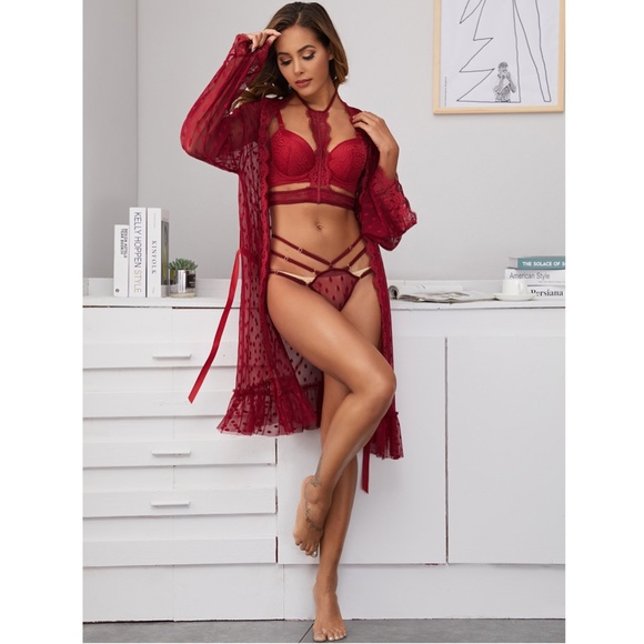 3 Piece Burgundy Lingerie Set - Picture 2 of 10